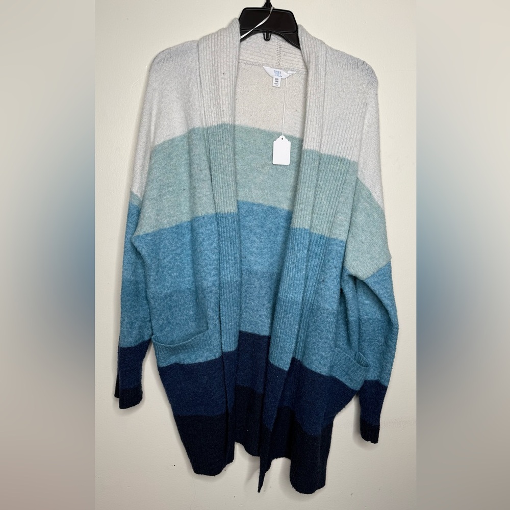 Striped Open-Front Women’s Cardigan Sweater - Blue Gradient